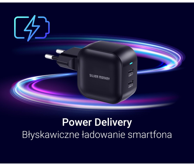 Silver Monkey Ładowarka GaN Smart Duo 48W PD Czarna - 1417247 - zdjęcie 3